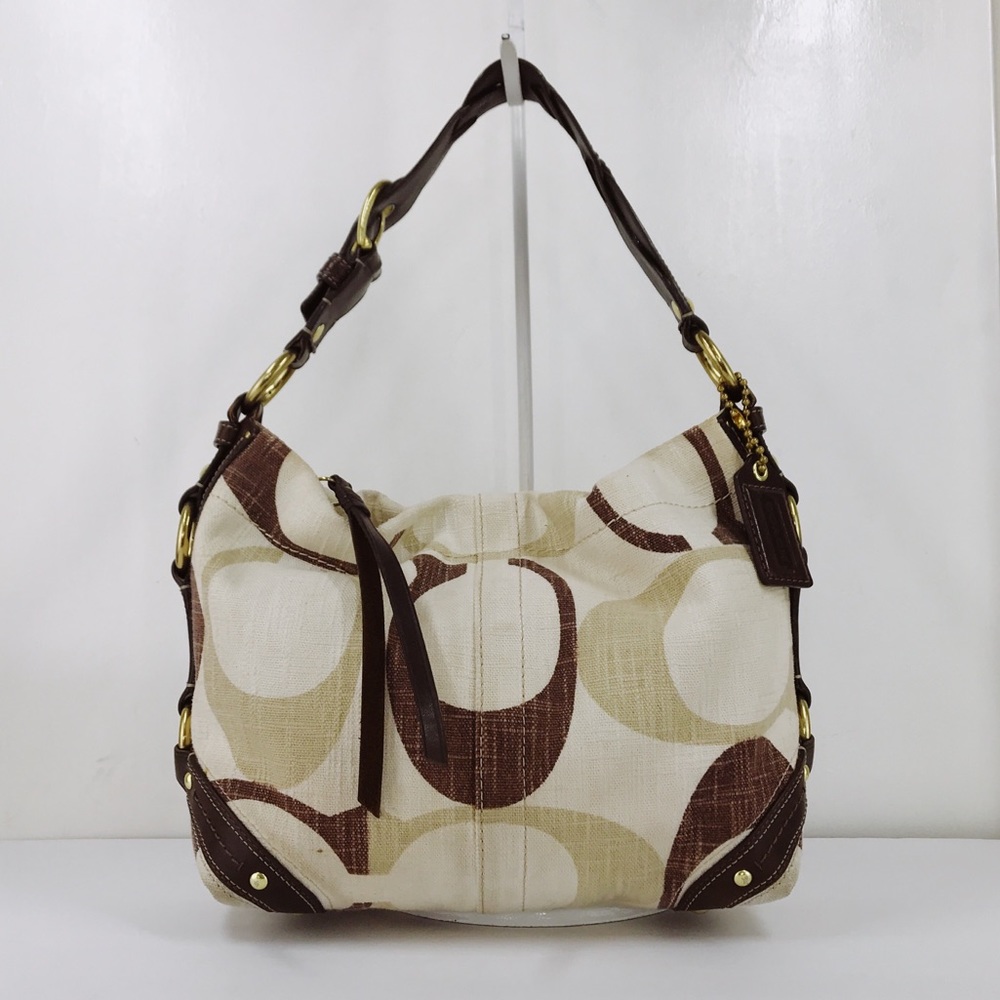 Coach Carly Cream & Brown Denim Hobo Shoulder Bag